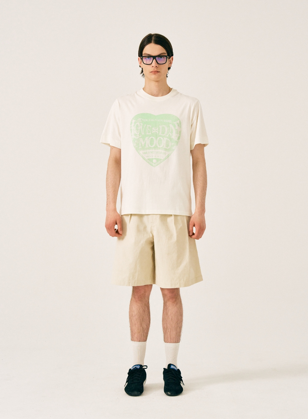 Saturday Retro Mood Graphic T-Shirts - Cream Green