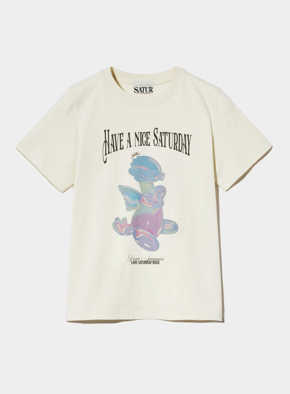 (W) Blue Dragon Balloon Graphic T-Shirt - Retro Ivory