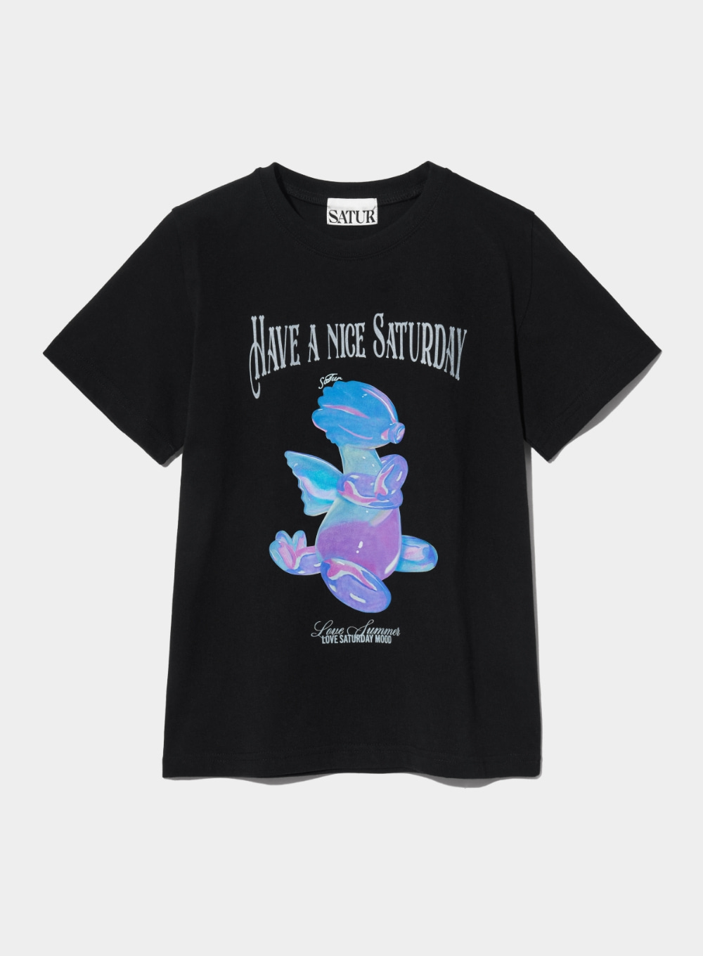 (W) Blue Dragon Balloon Graphic T-Shirt - Newtro Black
